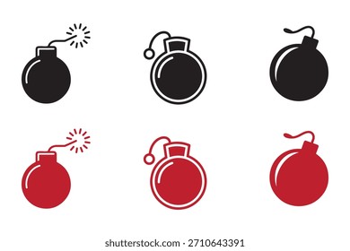 Conjunto de iconos de Vector de bomba, ilustración de Arte vectorial de icono de bomba, icono de Vector de explosión de bomba 