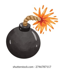 Bomb vector illustration, hand drawn watercolor painting style,  bomb clip art

