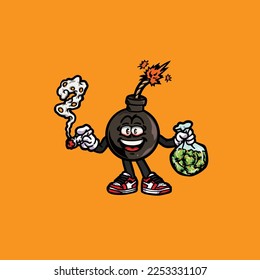 bomb vector smoking joint hold nug weed cartoon