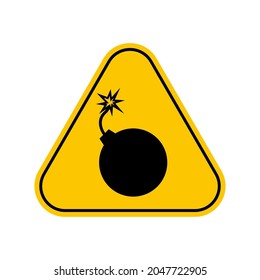 Bomb warning sign, Yellow Triangle Caution Symbol, isolated on white background, vector icon