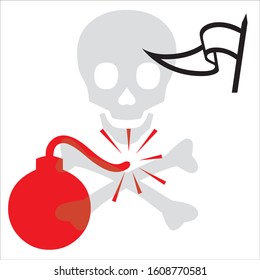 bomb and white flag on white background, red bomb