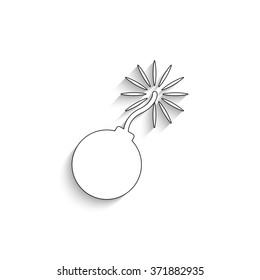 bomb - white vector icon with  shadow
