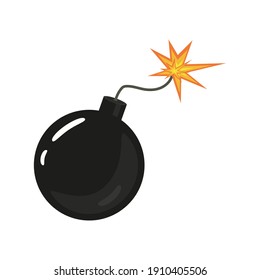Bomb, wick and explosion icon. Explosive device operation concept. Isolated element on a white background. Vector illustration. Flat style.