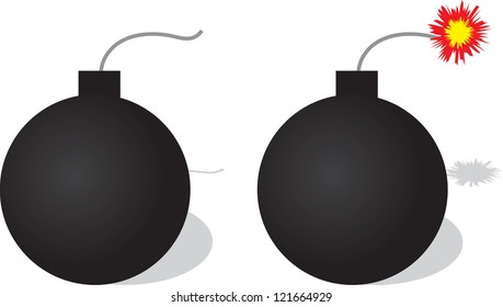 Bomb with and without lit fuse