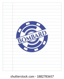 Bombard blue ink pen emblem. Vector Illustration. Detailed. 