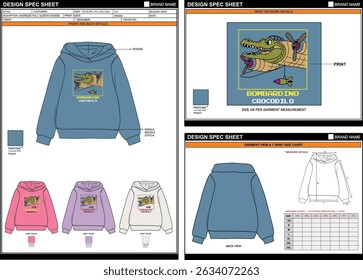 BOMBARDINO CROCODILO DTF PRINT ON KIDS HOODIE EDITABLE EMPTY TECHPACK MEASUREMENT TEMPLATE