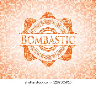 Bombastic orange tile background illustration. Square geometric mosaic seamless pattern with emblem inside.