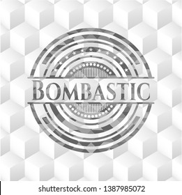 Bombastic realistic grey emblem with cube white background