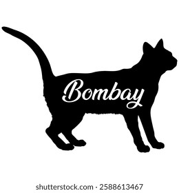 Bombay cat silhouette, cat, cat breeds, logo, vector, silhouette,  animal, illustration, icon, sign, design, black, symbol, pet, love
