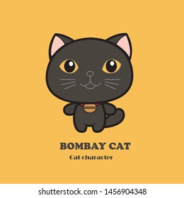 bombay cute cat character illustration vector. Black cat Halloween. Yellow background.