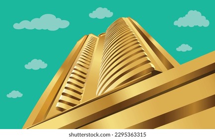 Bombay stock exchange building illustration in golden colours.