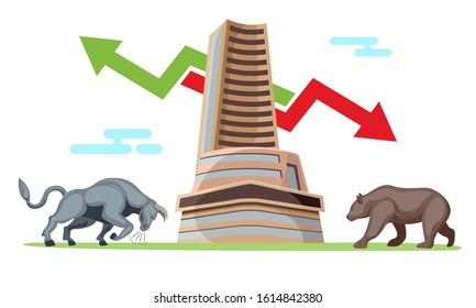 Bombay Stock Exchange With Bull And Bear Market Concept Vector Illustration