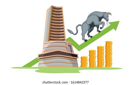 Bombay Stock Exchange Bull Market Growth Vector Illustration