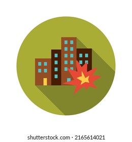 Icono del círculo de la ciudad bombardeada. Ilustración vectorial del signo militar.