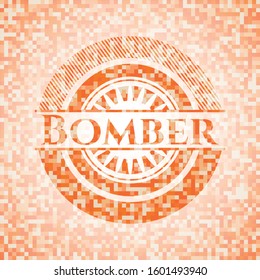 Bomber abstract emblem, orange mosaic background