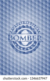 Bomber blue badge with geometric pattern.