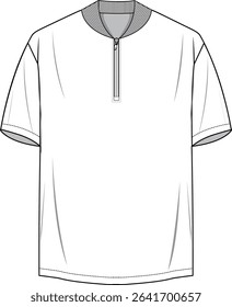 A bomber collar short sleeve T-shirt with a half zipper, offering a modern and casual style.