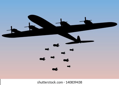 bomber dropping bombs silhouette