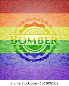 Bomber emblem on mosaic background with the colors of the LGBT flag