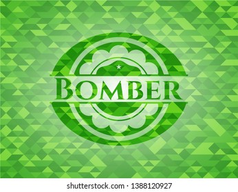 Bomber green emblem with triangle mosaic background. Vector Illustration. Detailed.