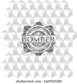 Bomber grey badge with geometric cube white background