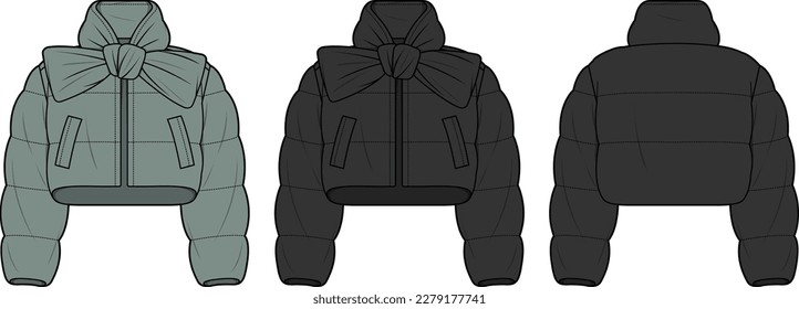 Bomber Jacket front   back flat sketch technical drawing vector illustration template