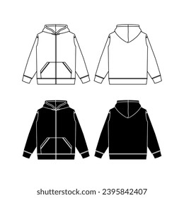 Bomber Jacket Set, Hand drawn jacket outline illustration, casual clothing. Vector technical sketch. Mockup template.