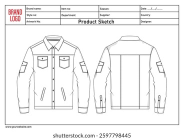 Bomber Jacket technical drawing fashion flat sketch vector illustration template with tech pack details	
