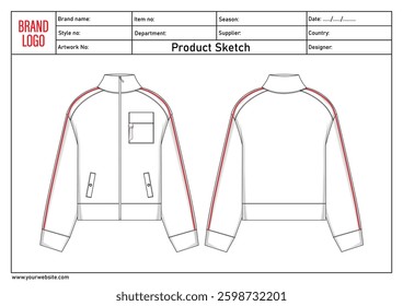 Bomber Jacket technical drawing fashion flat sketch vector illustration template with tech pack details