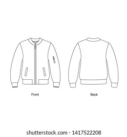 Bomber jacket unisex,  vector illustration.  Jacket with zip pockets in front. Jacket technical drawing vector.