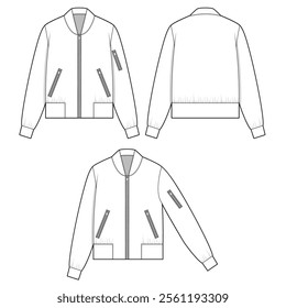 Bomber jacket zipper mockup template clothing vector design