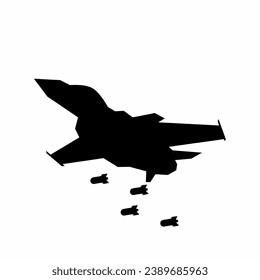 Bomber jet silhouette vector. Bomber plane silhouette for icon, symbol or sign. Bomber icon for military, war, conflict and air strike