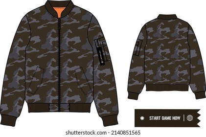 Bomber with military camouflage patterns in army style