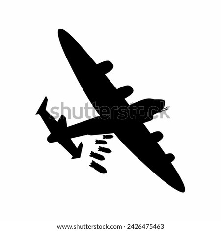 Bomber plane silhouette icon vector. Bomber aircraft silhouette for icon, symbol or sign. Bomber plane icon for military, war, conflict and air strike