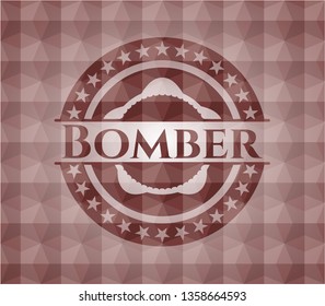 Bomber red emblem or badge with abstract geometric pattern background. Seamless.