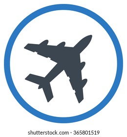 Bomber vector icon. Style is bicolor flat circled symbol, smooth blue colors, rounded angles, white background.