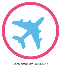 Bomber vector icon. Style is bicolor flat circled symbol, pink and blue colors, rounded angles, white background.