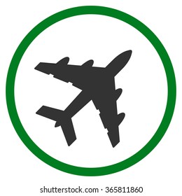 Bomber vector icon. Style is bicolor flat circled symbol, green and gray colors, rounded angles, white background.