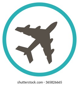 Bomber vector icon. Style is bicolor flat circled symbol, grey and cyan colors, rounded angles, white background.