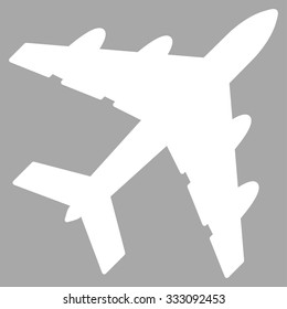 Bomber vector icon. Style is flat white symbol, rounded angles, silver background.