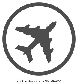 Bomber vector icon. Style is flat circled symbol, gray color, rounded angles, white background.