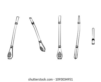 Bombilia of Yerba mate different outline like a brushstrokes