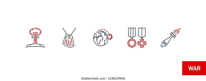 bombing with atomic aerial bombs line icon collection isolated on white. outline missile bombs avia attack symbols set. Nuclear bombing war banner. rocket bomb explosion element with editable stroke