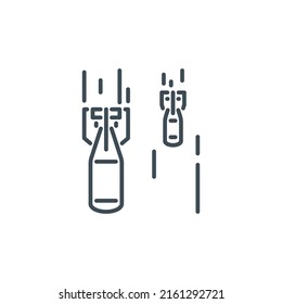 bombing with atomic aerial bombs single line icon isolated on white. Perfect outline aero bomb symbol. Nuclear bombing war banner. falling bomb spread of democracy design element with editable Stroke