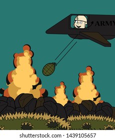 Bombing Through Plane - Cute Army Man Cartoon Soldier Vector Illustration