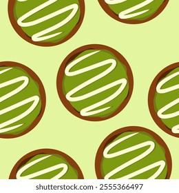 Bombolone With Matcha Toping Seamless Pattern Vector Eps