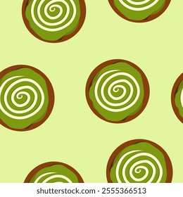 Bombolone With Matcha Toping Seamless Pattern Vector Eps
