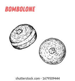 Bombolone sketch. Italian dessert vector illustration. Italian sweet hand drawn sketch.  Vintage design template. Engraved style. 