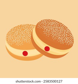 Bomboloni's illustration features two golden donuts with toppings and cream filling, perfect for menu visuals, branding or dessert themed artwork