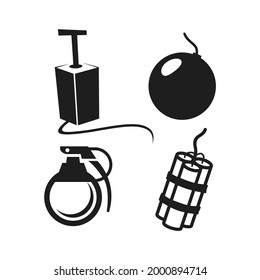 Iconos de bombas y granadas, minas y explosivos muestran ilustraciones vectoriales